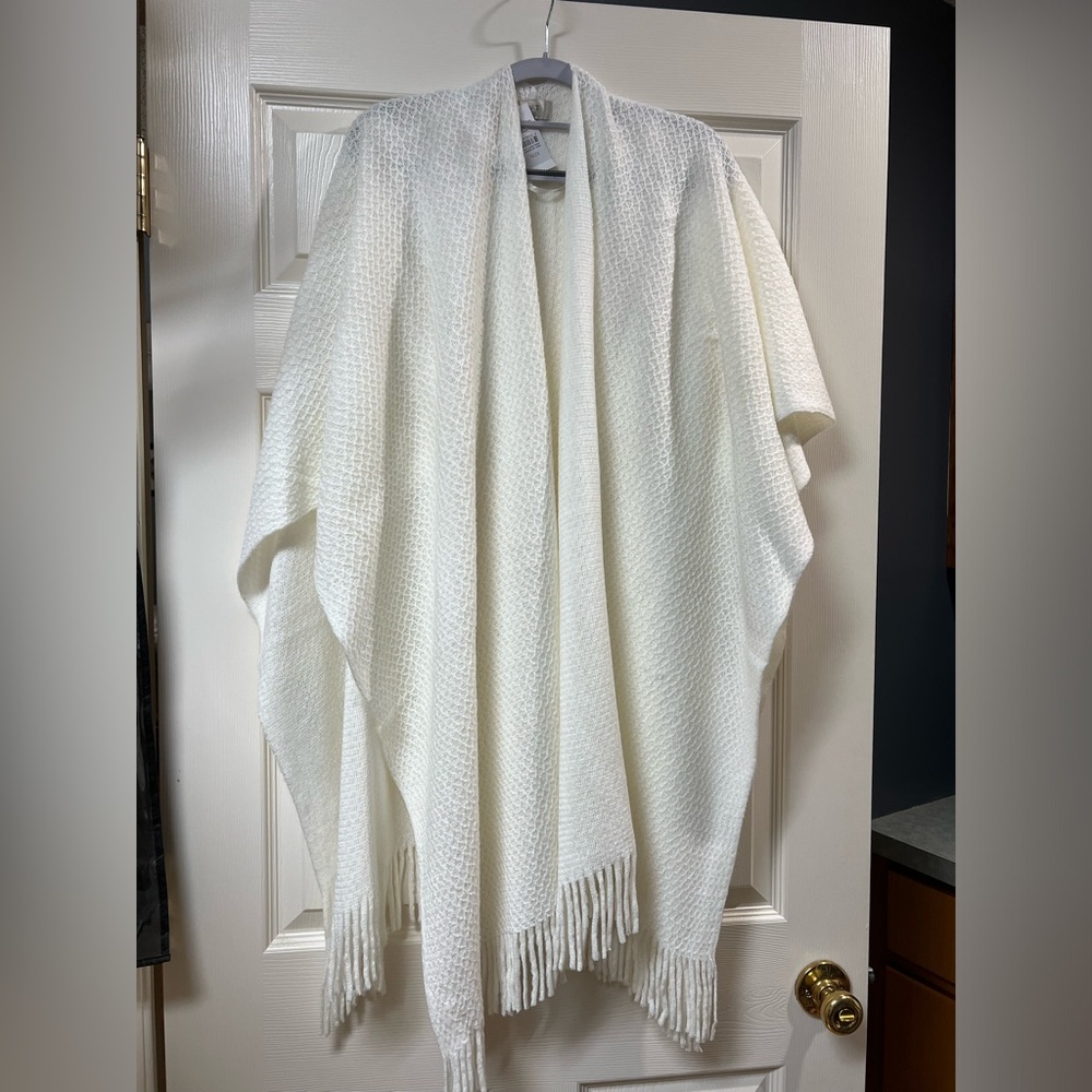 LOFT White Shrug with Fringe Detail